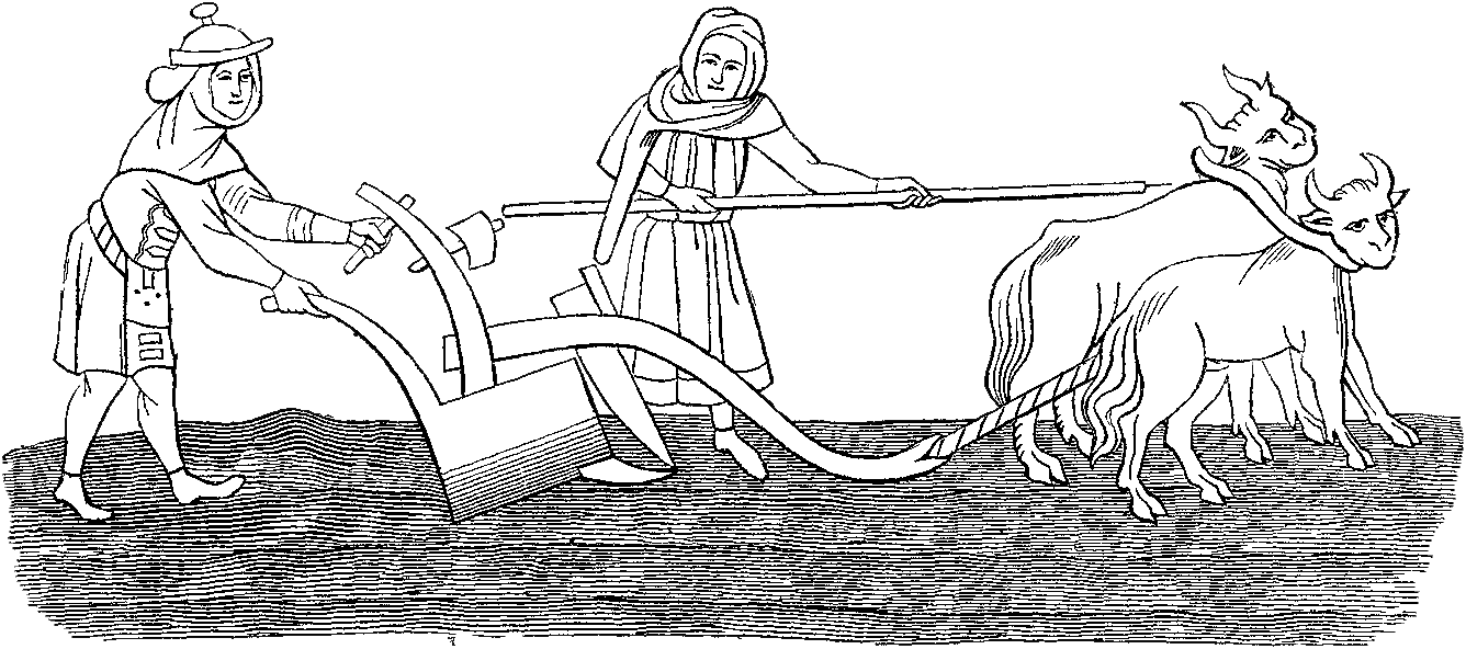 Manuscript illustration of medieval ploughmen
